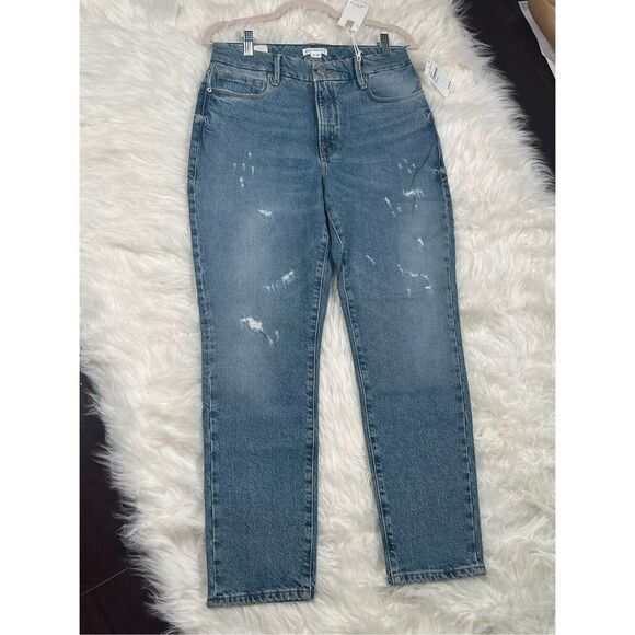NWT Good American Women's Indigo Good Classic Distressed Stretch Jeans‎ S… - Picture 1 of 9